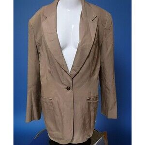 Vintage 80s Anne Pinkerton Suit Jacket Silk‎ Cotton Beige Shawl Collar 6 Career